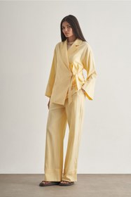 Resim Mizalle Keten Karışımlı Anvelop Bağlı Sarı Kimono Ceket 