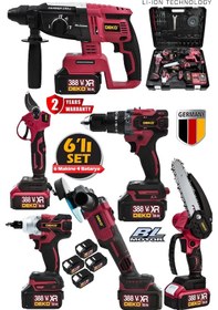 Resim Deko Turkey DK3862S 388VF Kömürsüz 6'lı Set 4 Akülü Somun Sökme + Taşlama + Darbeli Vidalama + Dal Budama/Makas Set 