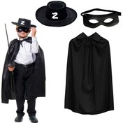 Resim Zorro Pelerin Şapkası ve Maske Seti Çocuk Boy 