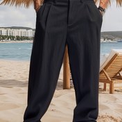 Resim Erkek Casual Gevşek Keten Pantolon - Düğme Kapatma ve Fermuar, Cep, Dış Mekan, Spor, Tüm Mevsim Giyim için Esnek Olmayan Kumaş - Plaj ve Eğlence Aktiviteleri için Mükemmel, Rahat Fit Pantolon | Düğme Fermuar Kapatma 
