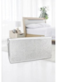 Resim 2 Adet Gri Çizgili Fermuarlı Mega Boy Hurç Yastık-yorgan-kıyafet Düzenleyici 80 40 60 Cm Gri-beyaz 