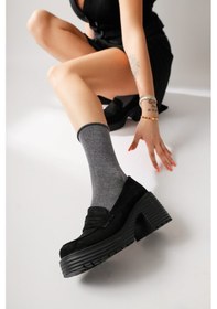 Resim Alinne Siyah Süet Kalın Tabanlı Platformlu Makosen Ayakkabı 001 