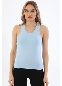 Resim Kadın Pamuklu Likralı Sporcu Askılı Atlet-mavi Mavi 