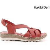 Resim Gönderi R Kırmızı Antik Cırt Bantlı Dolgu Topuk Hakiki Deri Sandalet Kırmızı 