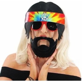 Resim Siyah Saçlı Bandana Hippi Parti Gözlüğü 