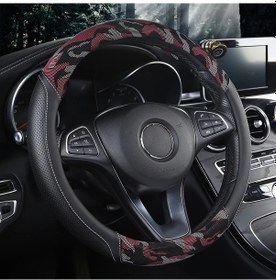 Resim Xuweiwei 15" 3d Kamuflaj Rose Red Mikrofiber Deri Kaymaz Direksiyon Kılıfı Universal Fit Araç İç Dekoru Dahili Çemberli - 