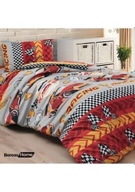 Resim Kırmızı Araba Desenli Pamuklu Ranforce Tek Kişilik Nevresim Takımı 