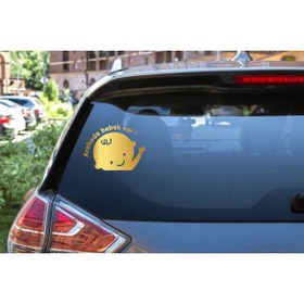 Resim Turuncu Sticker Arabada Bebek Var Cam Sticker 15x11 Cm 