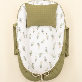Resim Babynest ve Yastık - Çift Taraflı - Koyu Fıstık Yeşili Muslin - Yeşil Tüy 