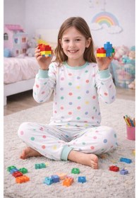 Resim Kız Çocuk Renk Paleti Desenli 8 - 13 Yaş Pijama Takımı Beyaz 