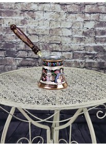 Resim Gül Çiçek Bakır Cezve 5 Fincanlık 