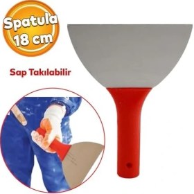 Resim TeknoKapsül Plastik Saplı Metal Spatula Sıva Duvar Macun Boya Kazıma Ispatulası 18 cm Takılabilir Sap 