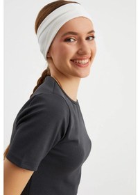 Resim Kadın Çift Taraflı Kullanım Alternatifli Pamuklu Penye Kaymaz Hafif Spor Saç Bandı Bandana - Tek Ebat / Beyaz Beyaz 