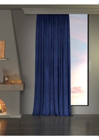 Resim Kadife Dokulu Safir Rengi Ada Fon Perde Ekstrafor Büzgülü Dream Series Safir 