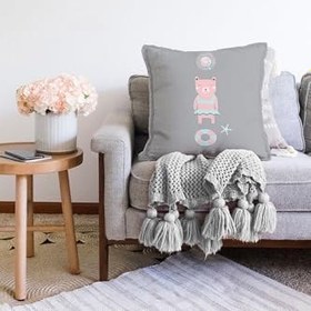 Resim RealHomes Çift Taraflı Gri Zeminde Deniz Ve Ayıcık Desenli Bebek Odası Raşel Örme Yastık Kırlent Kılıfı, Sonil-K4403-43x43cm 
