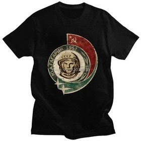 Resim Snapbuyretro 1961 Cccp Yuri Gagarin Erkek Pamuk T-shirt Ussr Kozmonot Baskılı Kısa Kollublack Black 