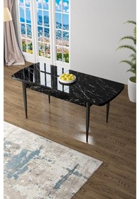 Resim Canisa Concept Zen Serisi 80x132 Mdf Açılabilir Siyah Mermer Desen Masa Takımı Ve 6 Bordo Sandalye Masa Siyah Mermer Desenli Sandalyeler Bordo 