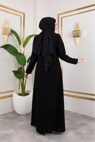 Resim Butik Siyah Petek Krep Kumaş Taş Detaylı Fermuarlı Ferace Modelimiz 