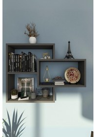 Resim Sage Antrasit 3lü Modern Duvar Rafı 