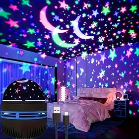 Resim Yatak Odası, Parti ve Rahatlama için Sihirli LED Yıldız & Ay Projektör Işığı - USB Arayüzü, USB Aydınlatma RGB Çok Renkli Işıklar, Doğum Günü, Noel, Sevgililer Günü ve Yeni Yıl İçin Mükemmel Hediye, Dekoratif Lamba Bilgisayar Aksesuarları 