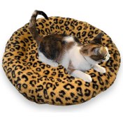 Resim Yumuşak Tüylü Peluş Yuvarlak Evcil Hayvan Kedi Yatağı Minder 50CM Leopar Desenli 
