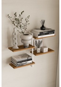 Resim Aju 4 Katlı Duvar Rafı Metal Çerçeveli Dekoratif Kitaplık Ve Raf Ünitesi Modern Ve Minimalist Beyaz 