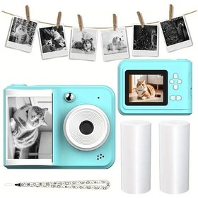 Resim Topnotch Blue + 2 Rulo Kağıt Instant Usb Şarjlı Dijital Fotoğraf Yazıcı Taşınabilir Fotoğraf Basma 