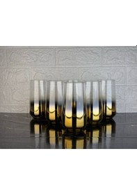 Resim Rova Tr Büyük Serisi Titanyum Kaplama Lüks Cam Bardak Seti - 6 Adet Su Bardağı Altın 