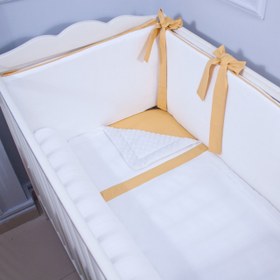 Resim Ekru - Hardal Bebek Uyku Seti - Sosis Bumper / 60x120 