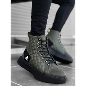 Resim BA0159 Bağcıklı Haki Kapitone Erkek Yüksek Taban Spor Bot 