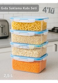 Resim 4'lü Vakumlu Saklama Kabı Seti Hava Almaz Bpa Free Kilitlenebilir Gıda Erzak Kabı 2.5 L Şeffaf 