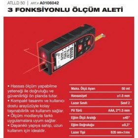 Resim Attlas Atlld 50 Lazer Metre ve Lazer Hizalama 50MT 