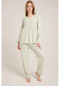 Resim Mint Yeşili Düğmeli Pijama Takımı ÇoK Renkli Çok Renkli 