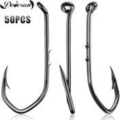 Resim 50 adet DOVESUN Profesyonel V Yem Tutucu Balıkçılık Kancaları Uzun Saplı Arka Kanatlı - Ağır Hizmet Karbon Çelik Yem Tutucu Kancalar Levrek, Yılan Balığı, Alabalık, Kapalı Sazan, Somon için - Tatlı Su ve Tuzlu Su Balıkçılığı için İdeal - Çoğu Olta Kamışı ile Uyumlu - Du 
