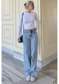 Resim Madmext Buz Mavisi Straight Wide Kadın Jean Mg1996-buz Mavisi Buz Mavi 