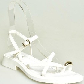 Resim Fox Shoes U267763509 Beyaz Alçak Topuklu Gold Yüzük Detaylı Kadın Sandalet Beyaz-suni Deri 