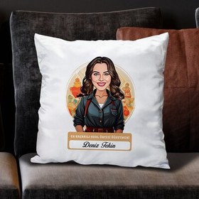 Resim Karikatürlü En İyi Kadın Okul Öncesi Öğretmeni Yastık 