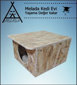 Resim Melada Kedi Evi Dış Ortam Uygun Ahşap Kedi Evi Osb 35x33x23 Cm 