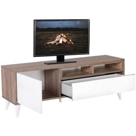 Resim Retro Wide Kapaklı Çekmeceli Tv Sehpası Latte-Diamond Beyaz 