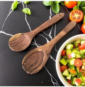 Resim Doğal Ahşap 6 Parça Mutfak Gereçleri Seti Yemek Pişirme Ve Servis Seti Kaşık, Spatula, Kevgir, Salata Servis Kaşığı Sağlıklı, Dayanıklı Ve Şık Tasarım 