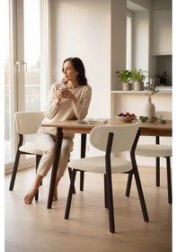 Resim Canisa Toldy Serisi 6 Adet Krem Bukle Kumaş Mutfak Sandalyesi Kahve Metal Ayak Krem Sandalye Ayaklar Kahve 