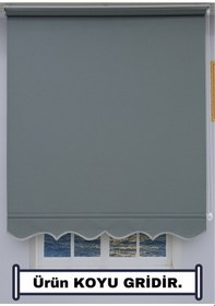 Resim Kalın Keten Stor Zebra Güneşlik Perde Etekli Alüminyum Kasa & Boru, Ithal Kumaş Antrasit 