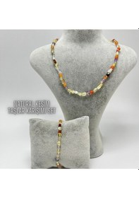Resim Yıldız Doğal Taş Karışık Natural Kesim Makrome Doğal Taş Bileklik Ve Kolye Set 