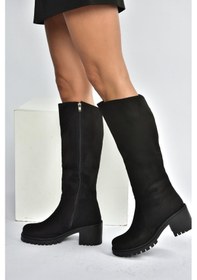 Resim Fox Shoes V726800202 Siyah Süet Kalın Topuklu Klasik Kadın Çizme Siyah-Süet 