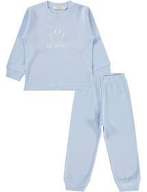 Resim Minidamla Gülen Yüz Baskılı 1-6 Yaş Pijama Takımı - Mavi - Açık Mavi / 6-7 Yaş 
