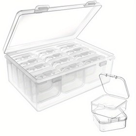 Resim 12'li Mini Şeffaf Plastik Depolama Kutuları, Menteşeli Kapaklı, 4.32x4.32x2.01 cm, Sanat ve El İşi Malzemeleri Organizatörü, Boncuk, Takı, Donanım, DIY El Sanatları için İdeal 
