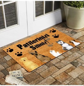 Resim Esnature Köpek Desenli Patilerinizi Silin Yazılı Kapı Önü Paspas 