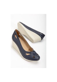 Resim Dilimler Ayakkabı Dolgu Taban Ortopedik Lacivert Kadın Dolgu Topuklu Ayakkabı-2735-lacivert 