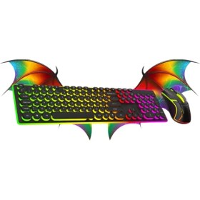 Resim Rainbow Aydınlatmalı Daktilo Klavye Mouse Set 105 Tuşlu LED Işıklı USB Kablolu 