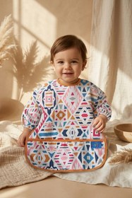 Resim Bebechi Boho Dream Etnik Desenli Sıvı Geçirmez Uzun Kollu Bebek Mama Önlüğü - Blw Uyumlu Kırıntı Cepli Mama 